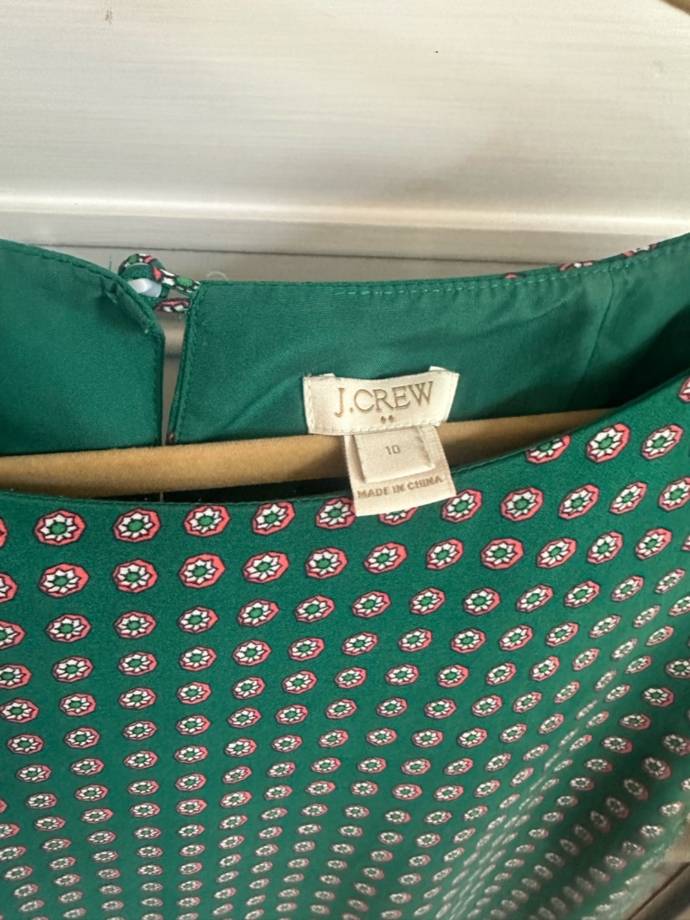 J. Crew Green Dress with Pink & White Medallion Print